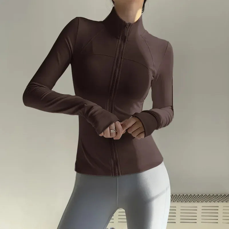 Womens Zip Fitness Jacket Breathable Quick Dry Long Sleeve