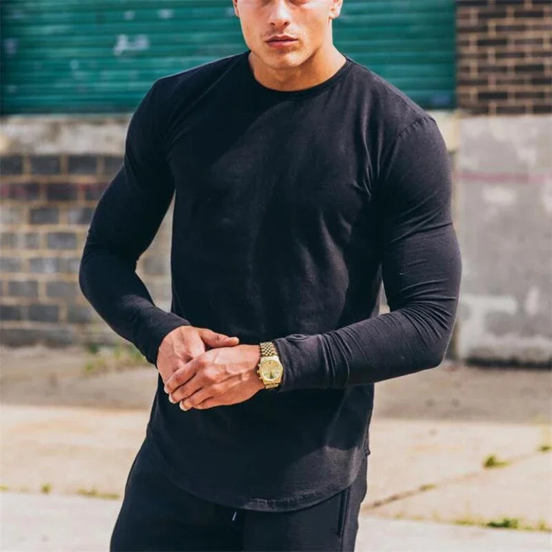 Plain Cotton Breathable Long Sleeve Gym Shirt for Men