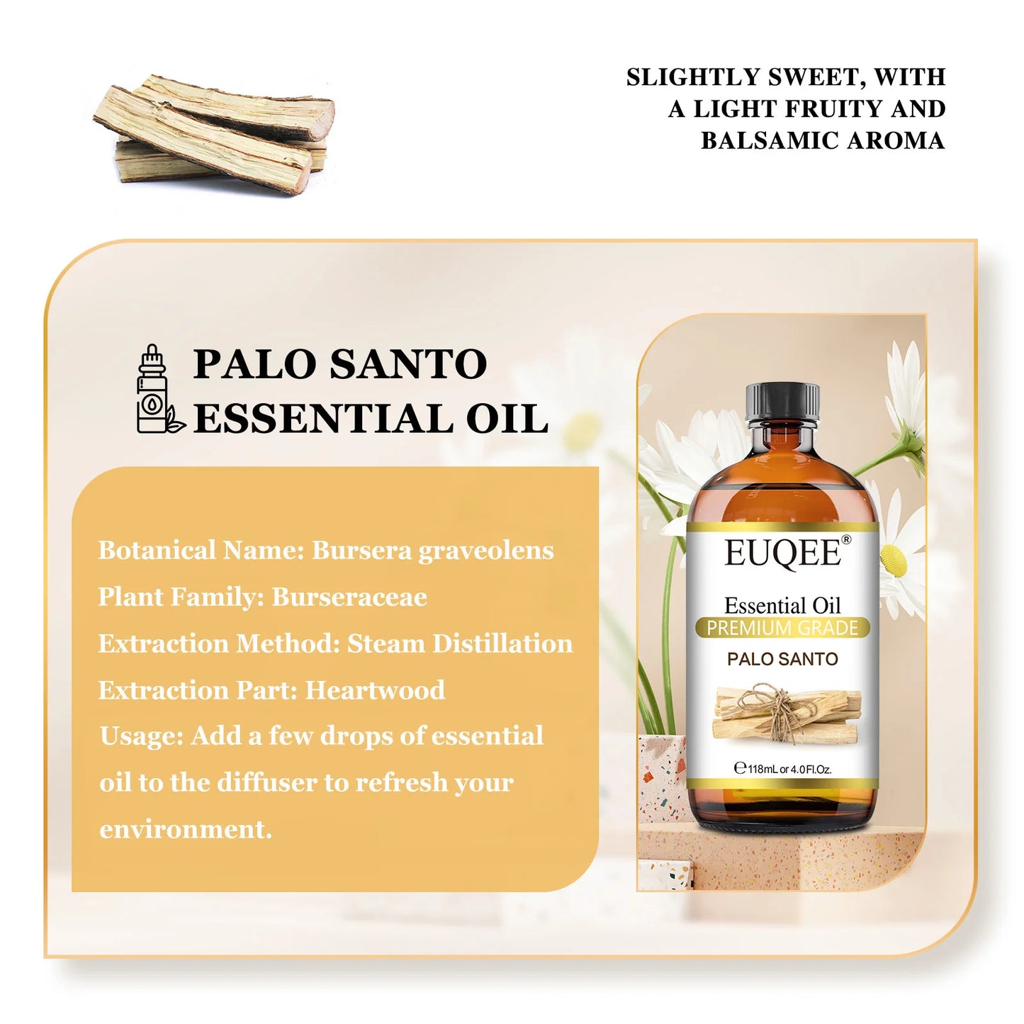 EUQEE Plant Essential Oils For Diffuser Palo Santo Cardamom