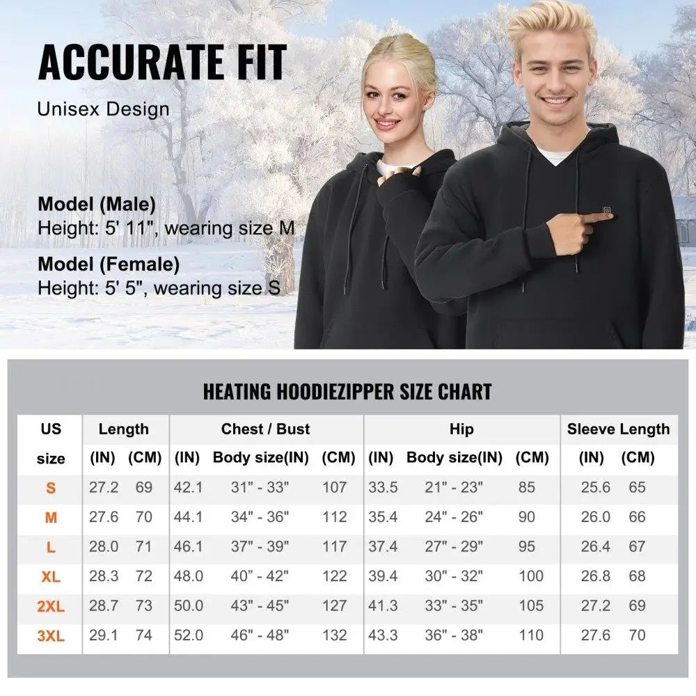Closure Heated Hoodie Sweatshirt Unisex Battery Powered