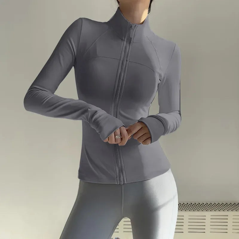 Womens Zip Fitness Jacket Breathable Quick Dry Long Sleeve