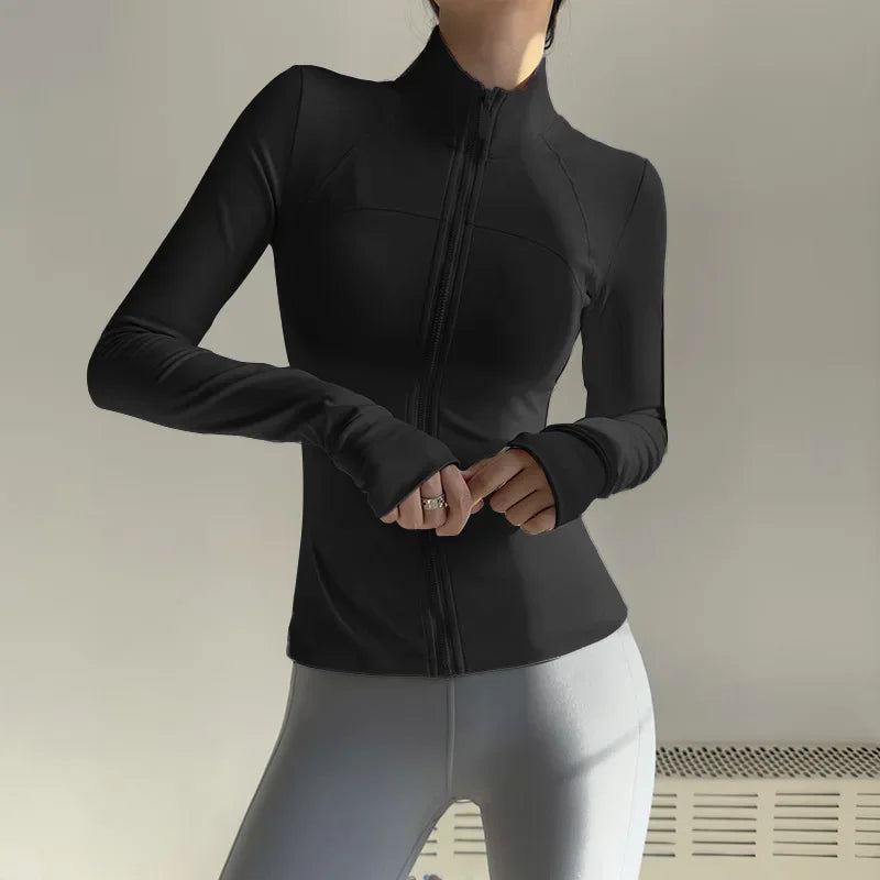 Womens Zip Fitness Jacket Breathable Quick Dry Long Sleeve