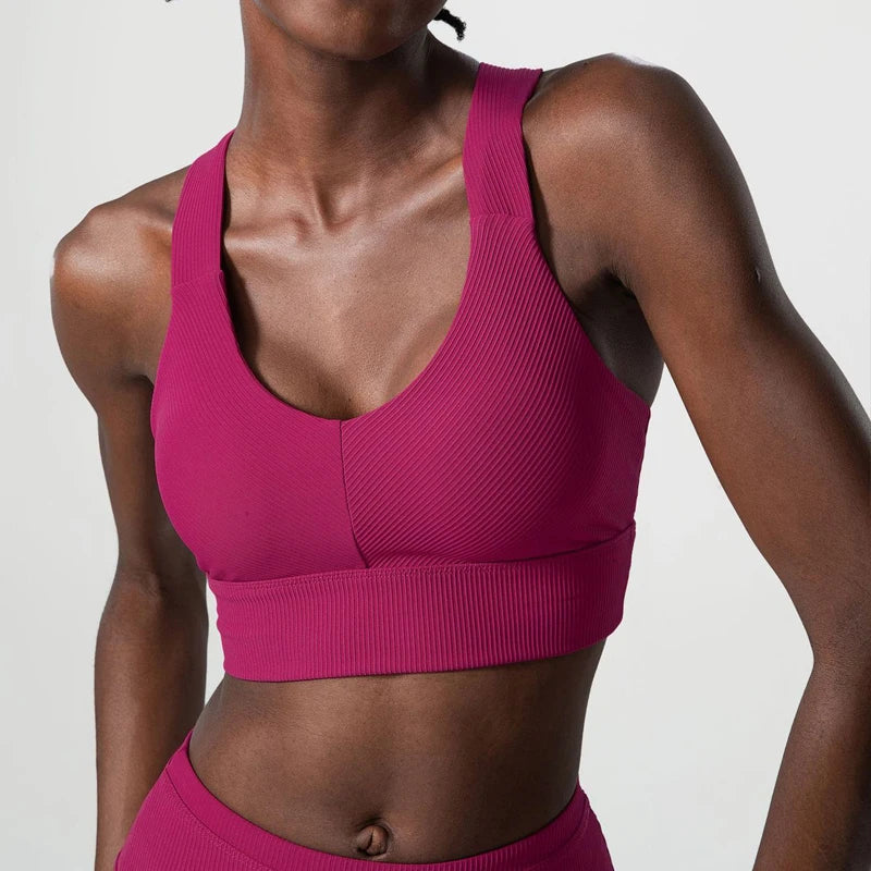 COZOKCN High Impact Yoga Bra For Women Ribbed Quick Dry