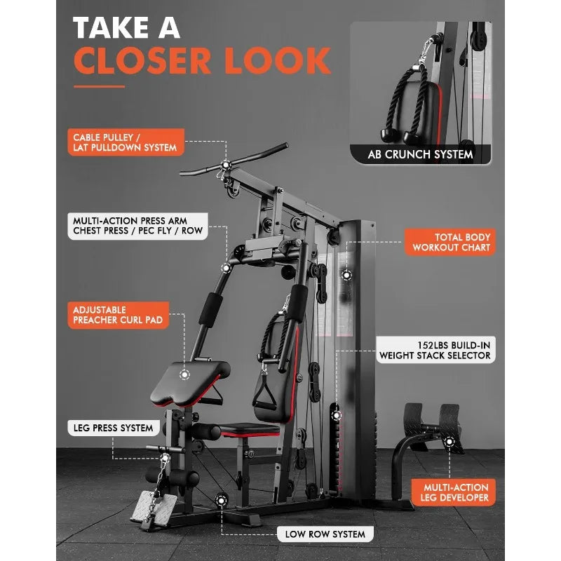 Mikolo Home Gym Station With 150Lbs Weight Stack Pro