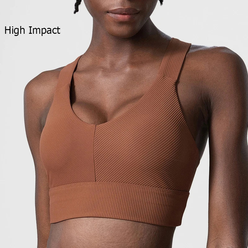 COZOKCN High Impact Yoga Bra For Women Ribbed Quick Dry