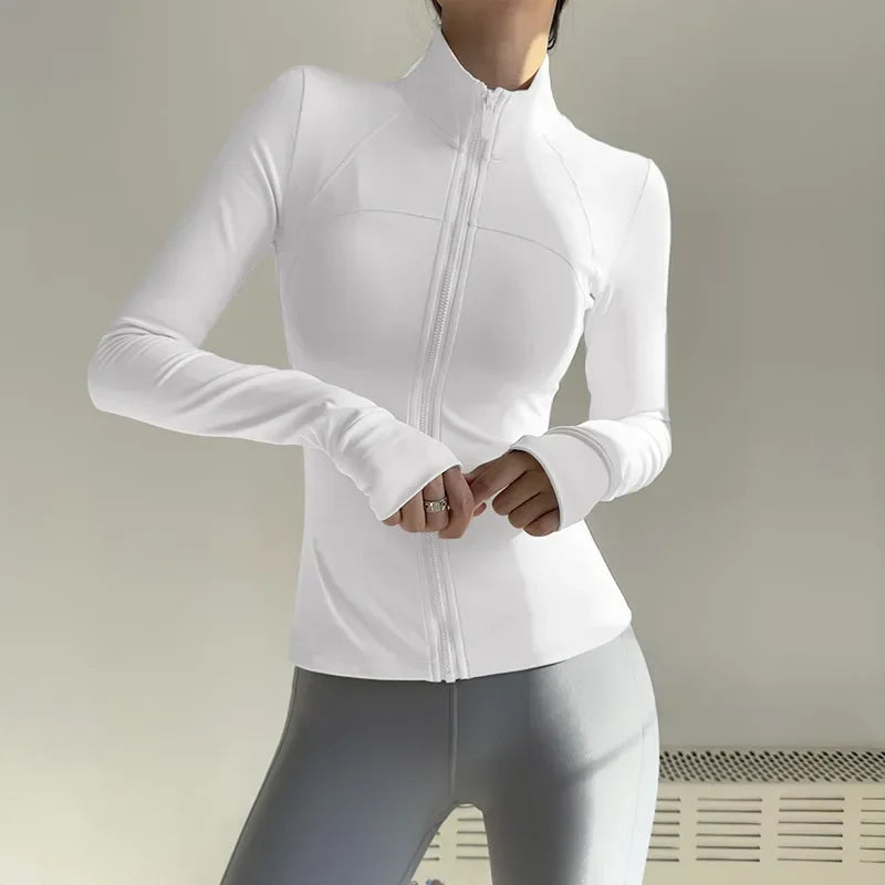 Womens Zip Fitness Jacket Breathable Quick Dry Long Sleeve