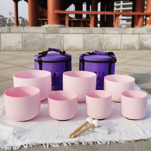 KVKAD Chakra Quartz Singing Bowl Set 7pc With Free Case