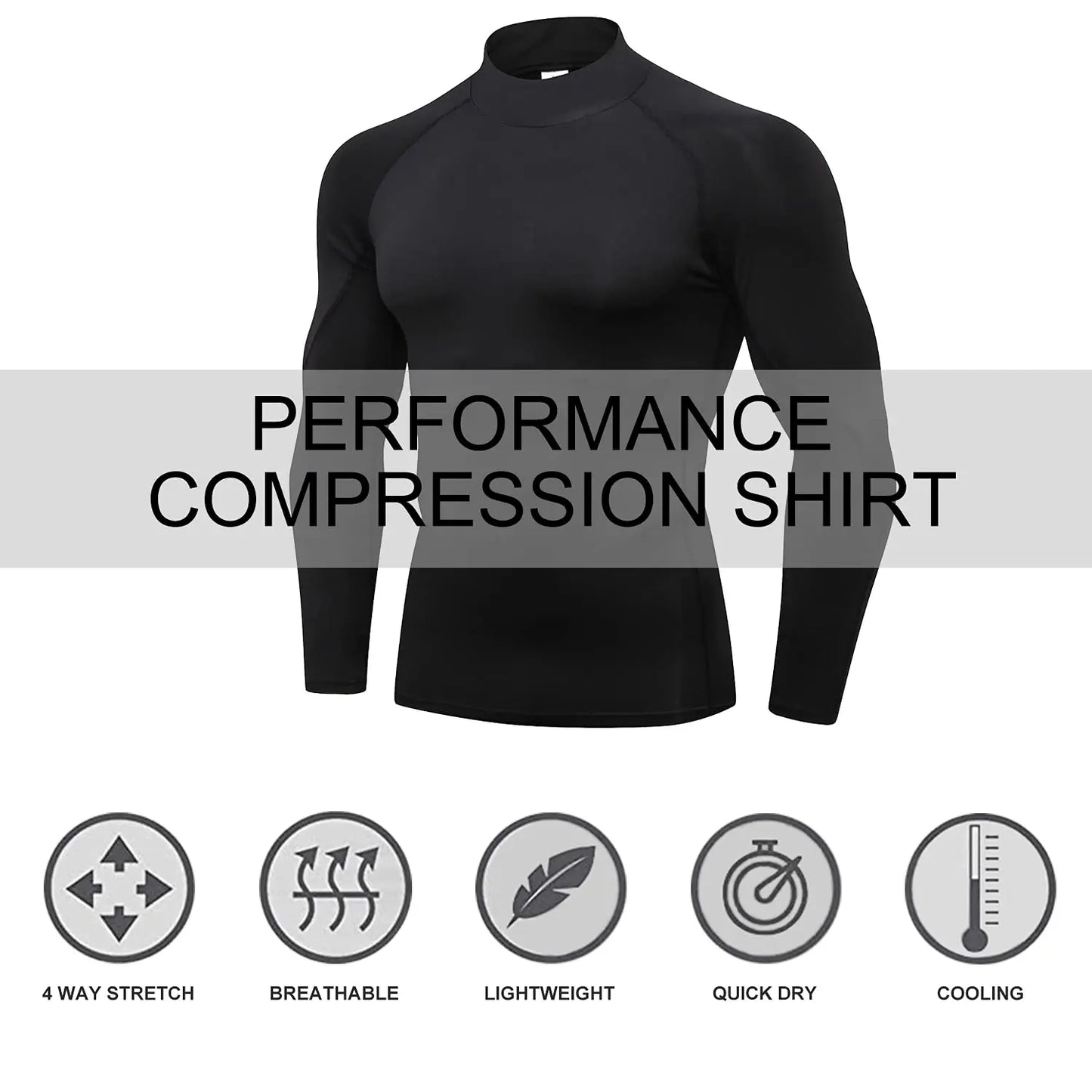 Mens Compression Long Sleeve Turtleneck Shirt Quick Dry