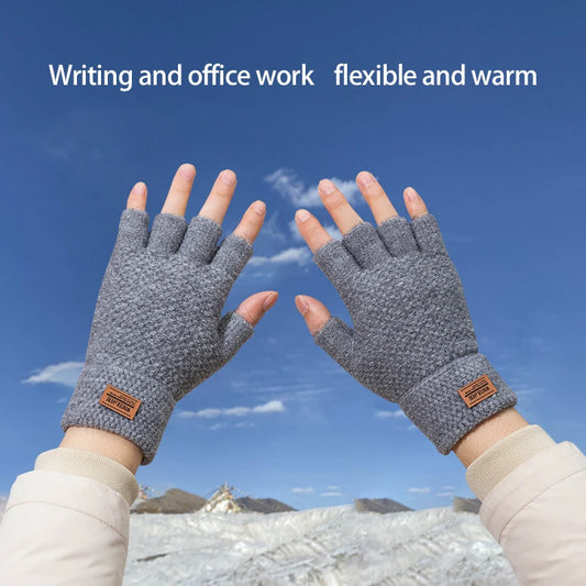 Winter Cycling Half Finger Gloves Men Warm Windproof Elastic